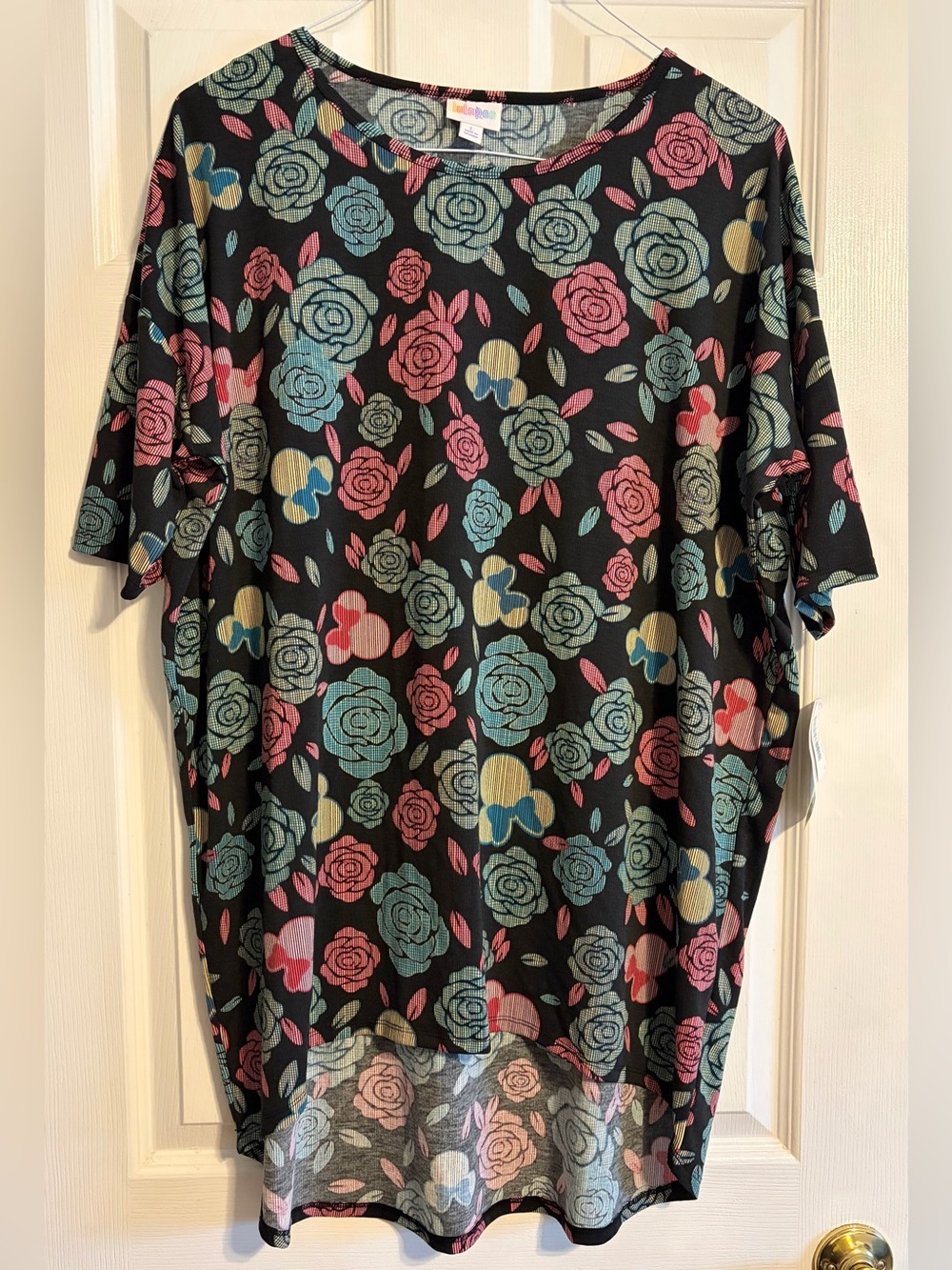 LuLaRoe Disney Irma Tunic Shirt Large L New With Tags Mickey Minnie Mouse Roses